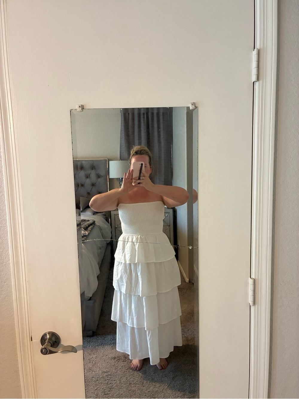 Strapless White Tiered Maxi Dress - Picture 7 of 7